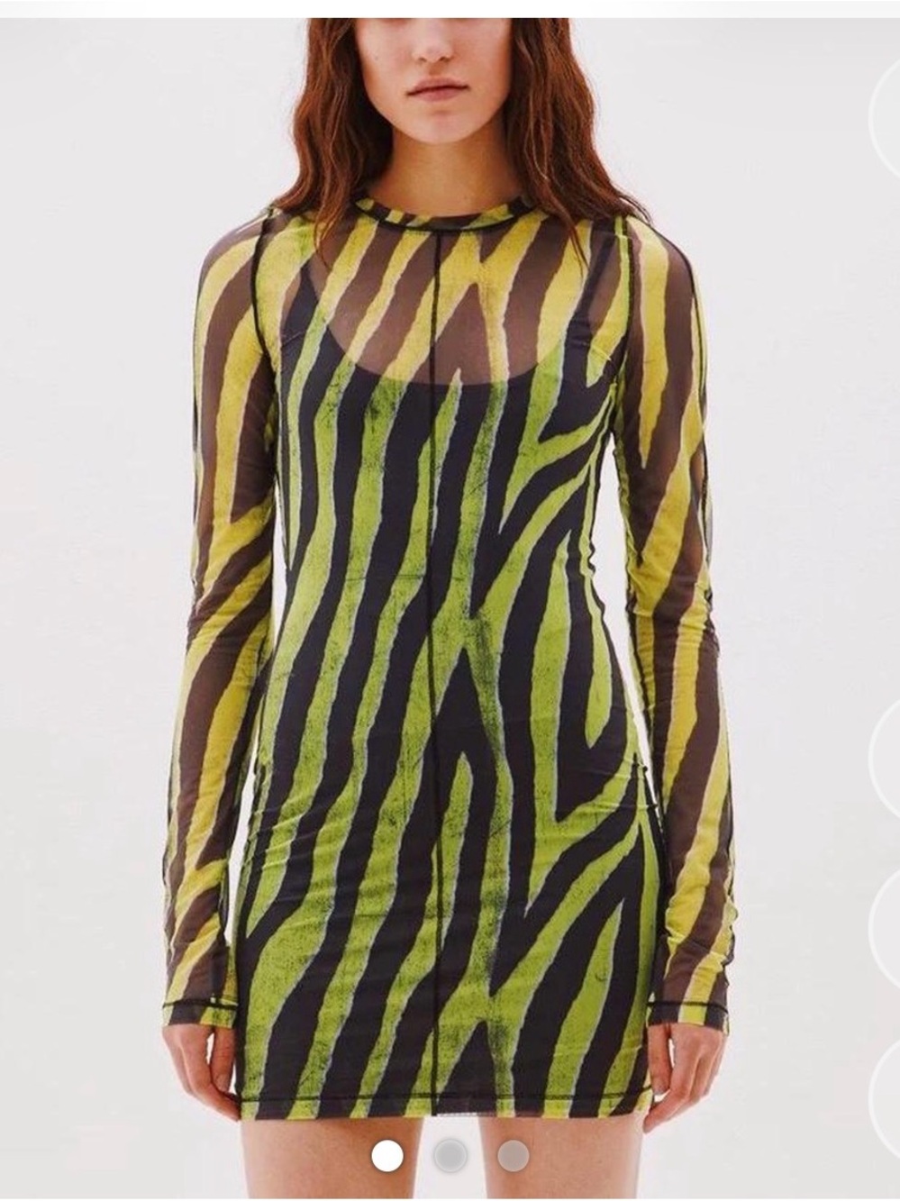 Ksubi Lime and Black Zebra-Stripe Sheer Long-Sleeve Mini Dress
